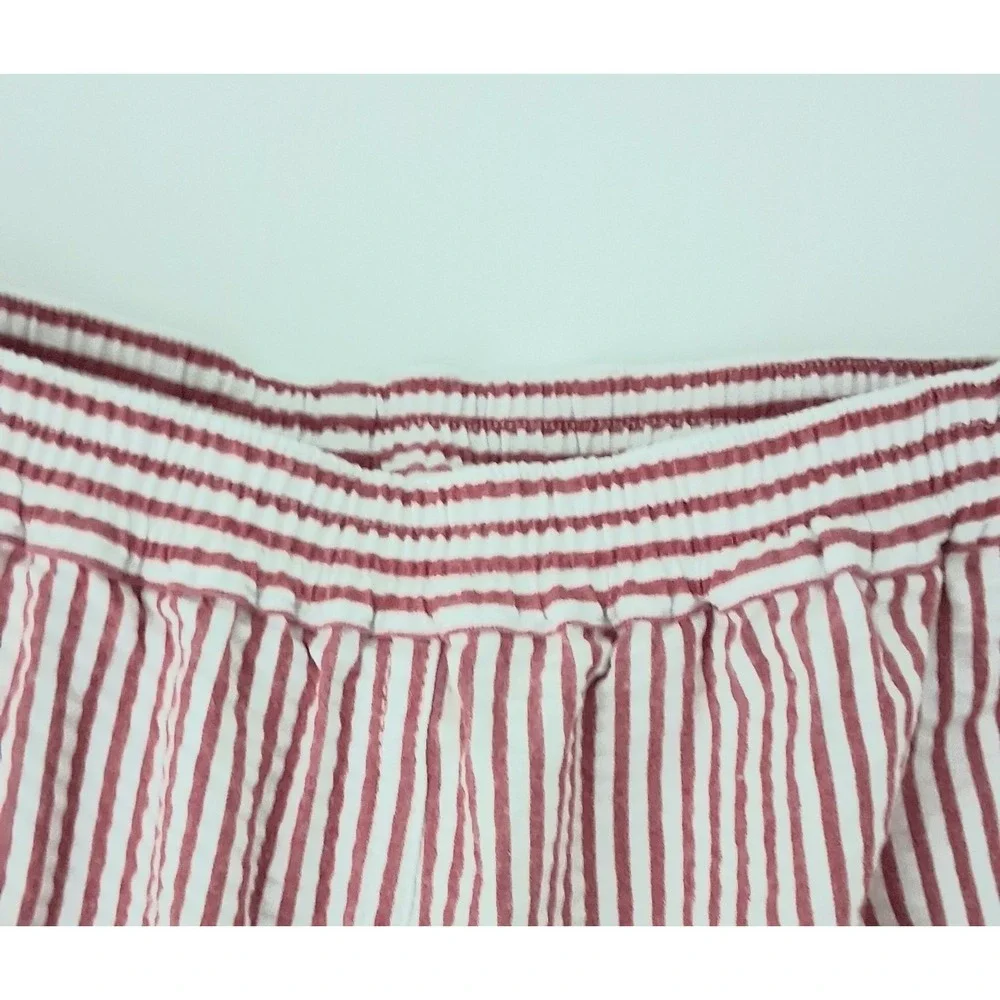 Quacker Factory Capri Pants Womens 1X Red & White Stripe Seersucker Pockets